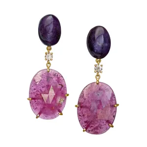 Sri Lanka Pink Sapphire 18K Gold One of a Kind Gemstone Earrings