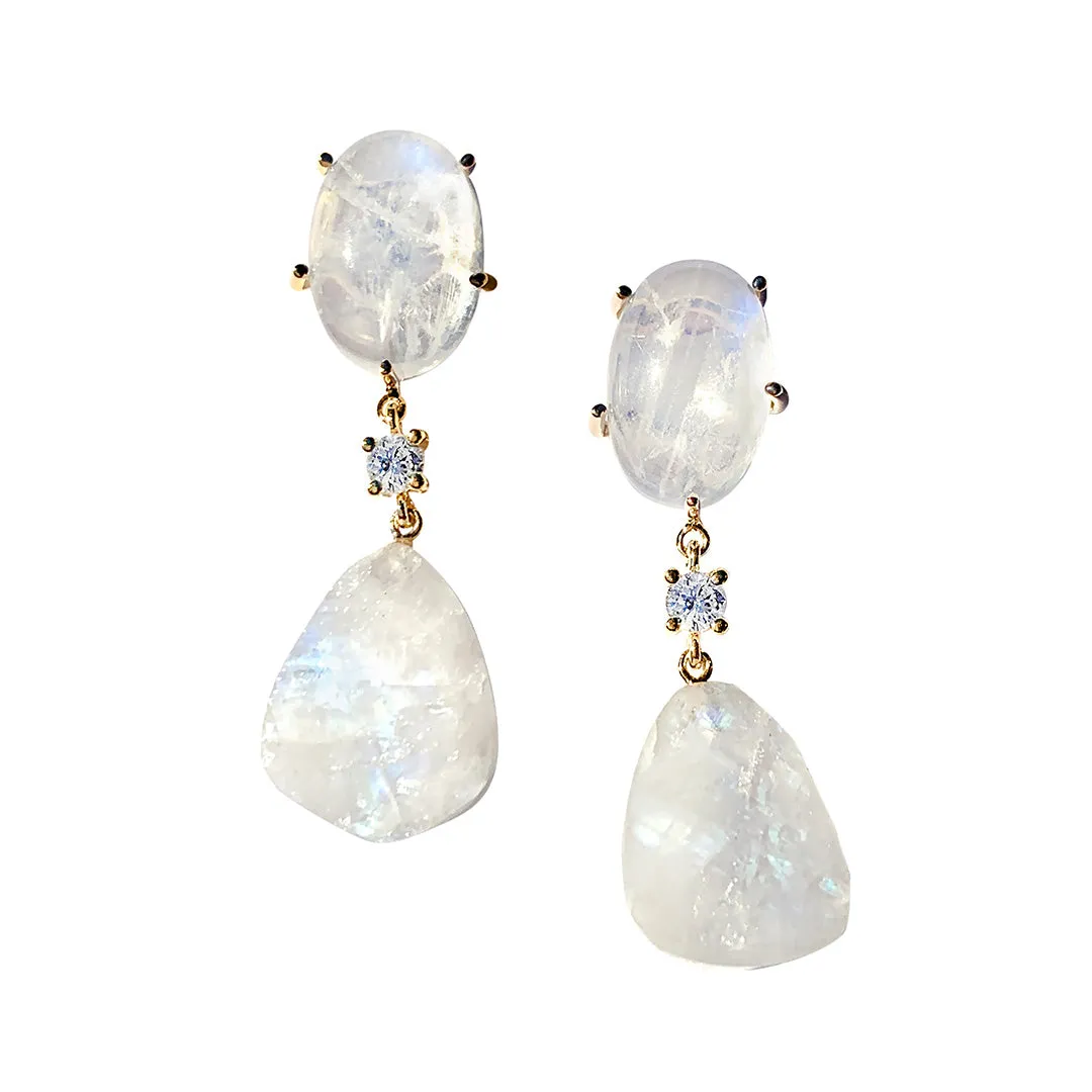 St. Moritz 18K Gold Rainbow Moonstone One of a Kind Gemstone Earrings