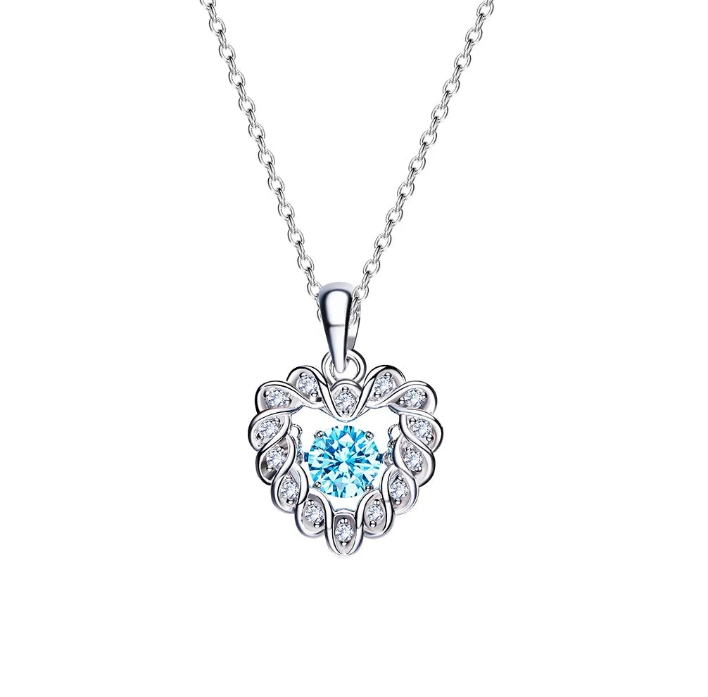 Sterling silver blue topaz dancing crystal necklace