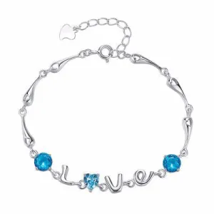 Sterling silver blue topaz LOVE bracelet