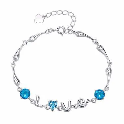 Sterling silver blue topaz LOVE bracelet