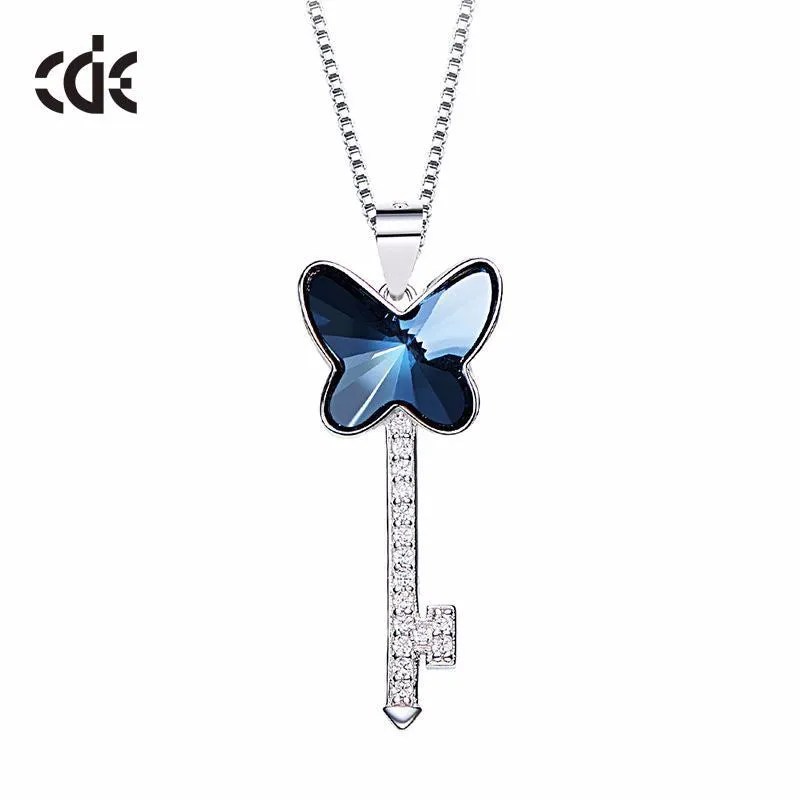 Sterling silver butterfly key necklace