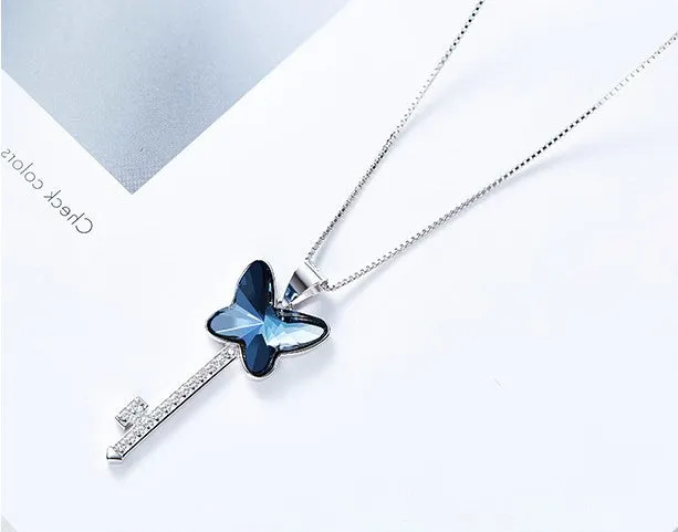 Sterling silver butterfly key necklace