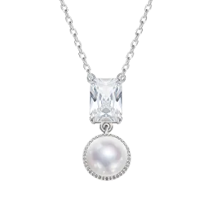 Sterling silver classy pearl with white swarovski crystal necklace