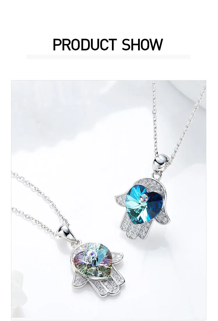 Sterling silver cute shining sapphire hand necklace