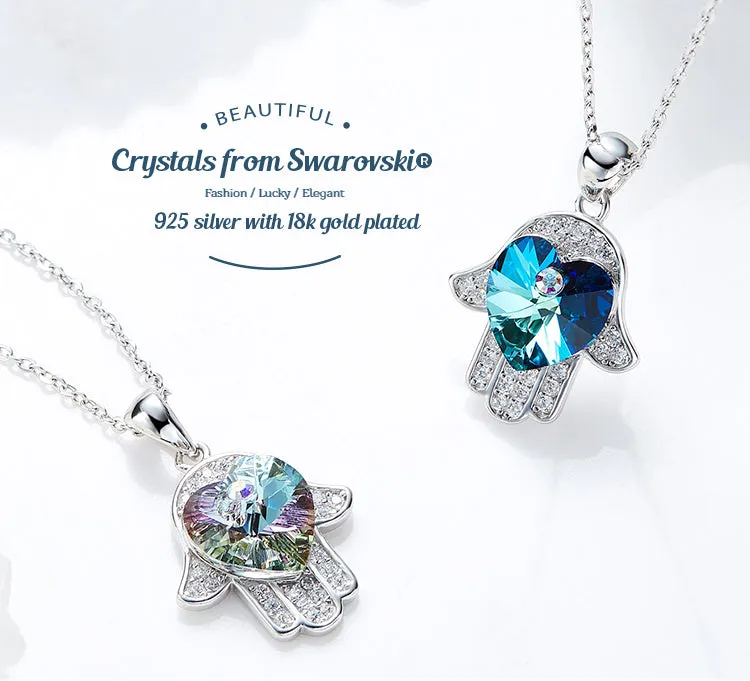 Sterling silver cute shining sapphire hand necklace