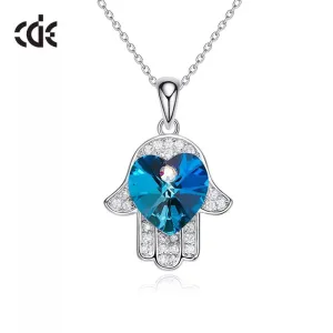 Sterling silver cute shining sapphire hand necklace