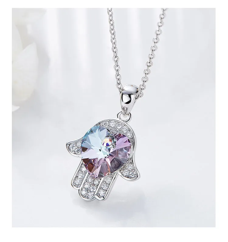 Sterling silver cute shining sapphire hand necklace