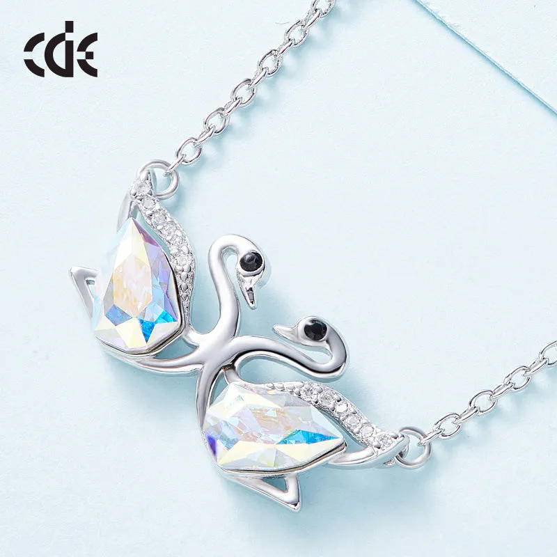 Sterling silver cute white ab swan sisters necklace