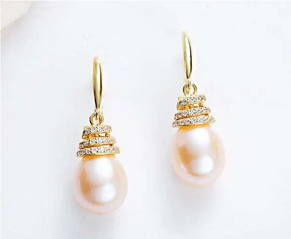 Sterling silver golden white pearl earring