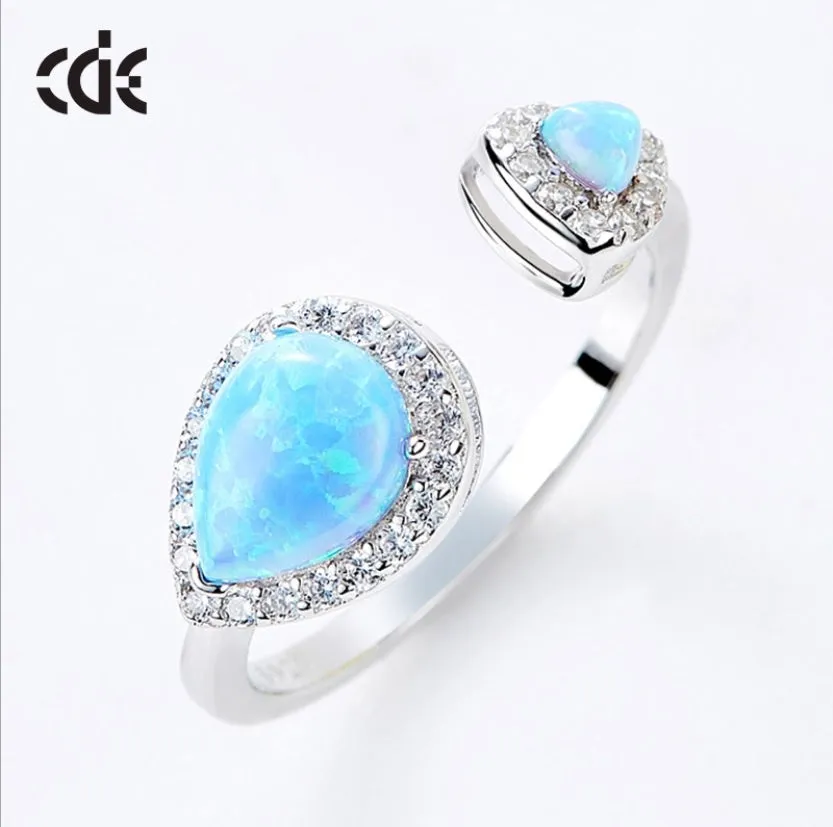 Sterling silver open blue opal stones ring