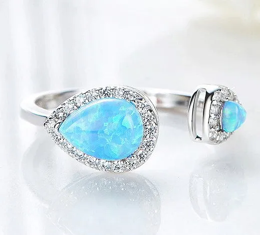 Sterling silver open blue opal stones ring