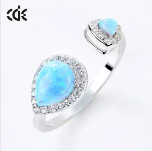 Sterling silver open blue opal stones ring