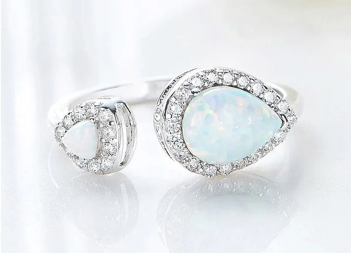 Sterling silver open blue opal stones ring