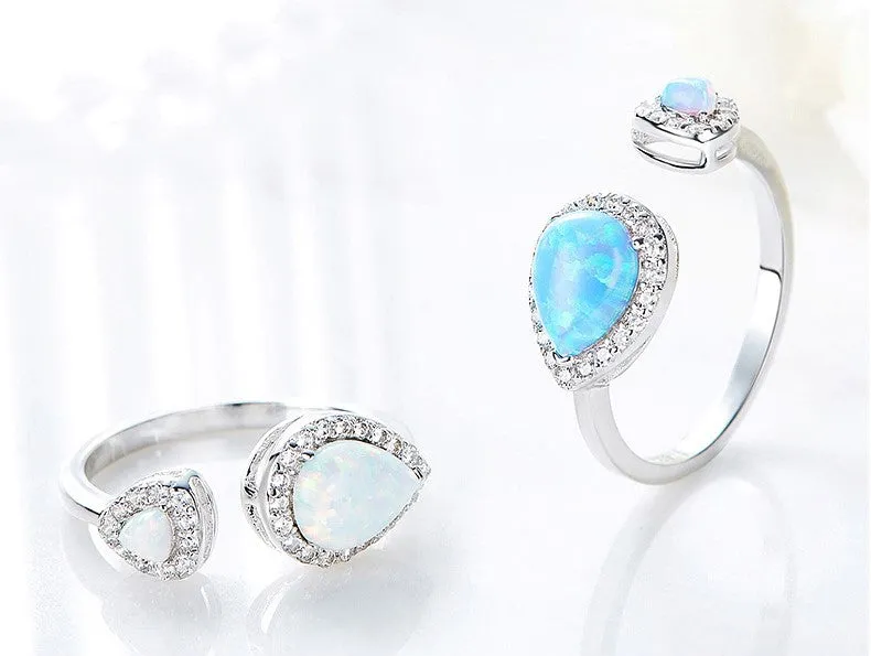 Sterling silver open blue opal stones ring