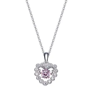 Sterling silver rose dancing crystal heart necklace