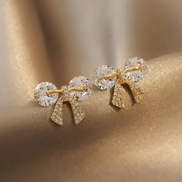 Wedding Jewelry Romantic Flower Stud Earrings for Women with Zircon in Gold Color