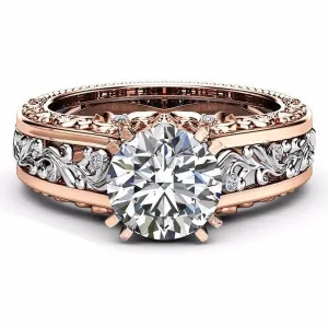 Wedding Jewelry Romantic Round Cut Zircon Engagement Ring for Women in Gold Color