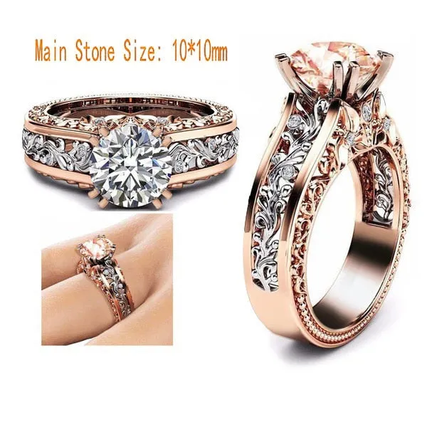 Wedding Jewelry Romantic Round Cut Zircon Engagement Ring for Women in Gold Color