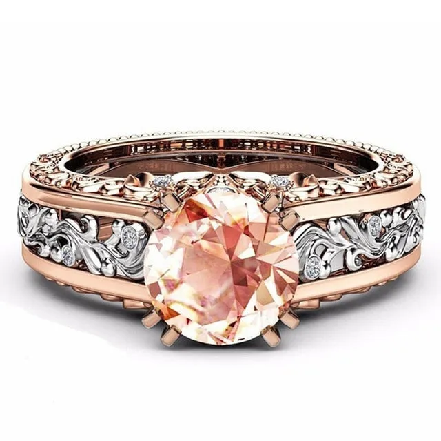 Wedding Jewelry Romantic Round Cut Zircon Engagement Ring for Women in Gold Color