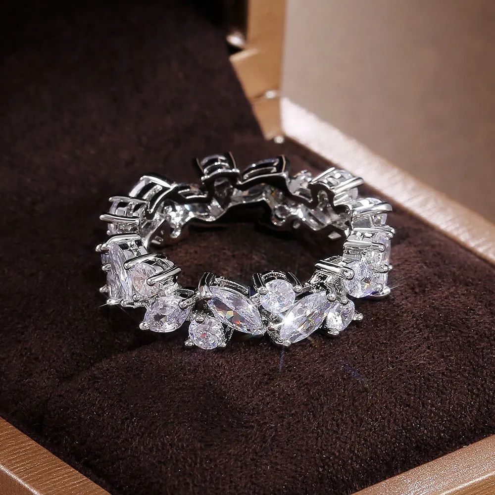 Wedding Jewelry Romantic Shiny Marquise Cut Cubic Zircon Bridal Set Ring