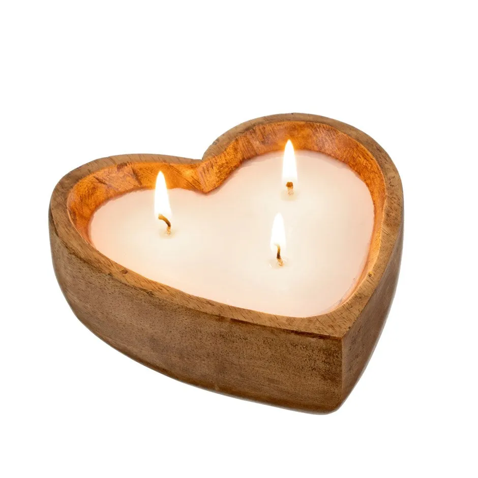 Wooden Heart Candle - Eucalyptus & Amber