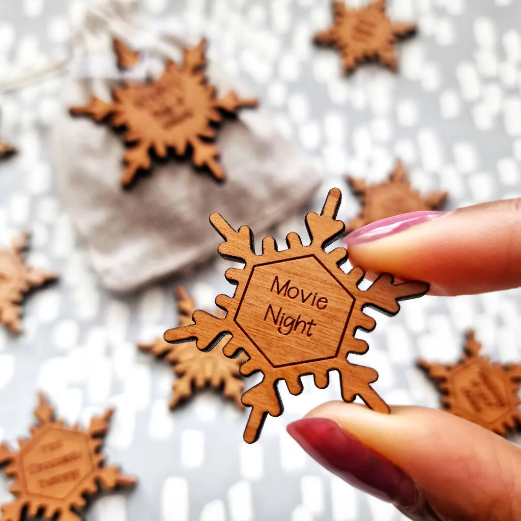 Wooden Personalised Couples Christmas Snowflake Tokens